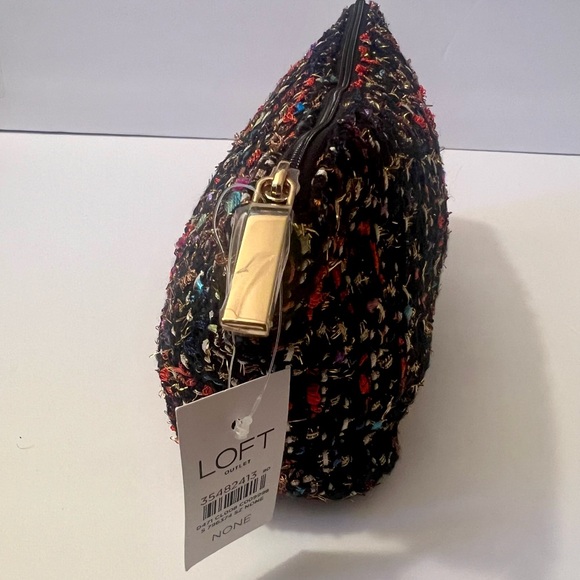 LOFT Outlet Tweed Cosmetic Makeup Pouch Bag Multicolor Black Gold Zipper NWT - Picture 2 of 7
